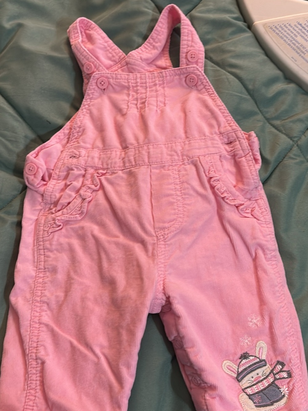 The Children's Place Pink Corduroy Baby Girl Overalls with Embroidered Bunny